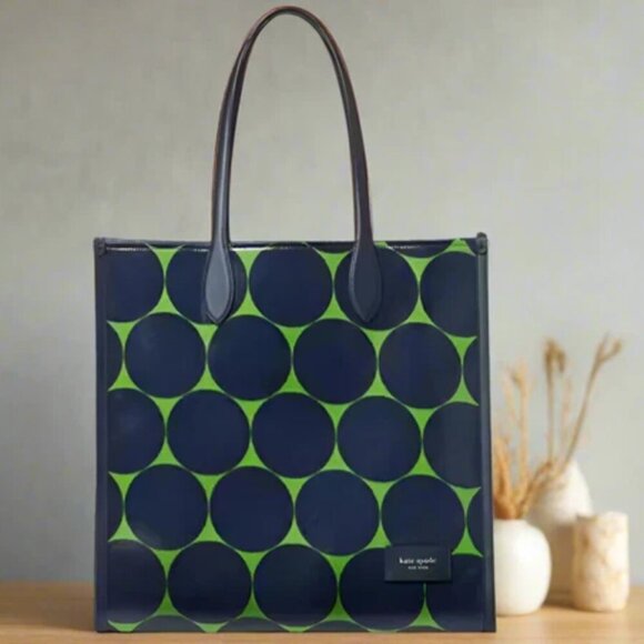 Kate Spade Gotham Extra Large Tote Joy Dot Canvas Blue Polka Dot Leather Trim - Picture 1 of 15